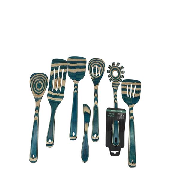 Baltique Mykonos Collection 7 Piece Wood Cooking Utensil Set Safe for Nonstick